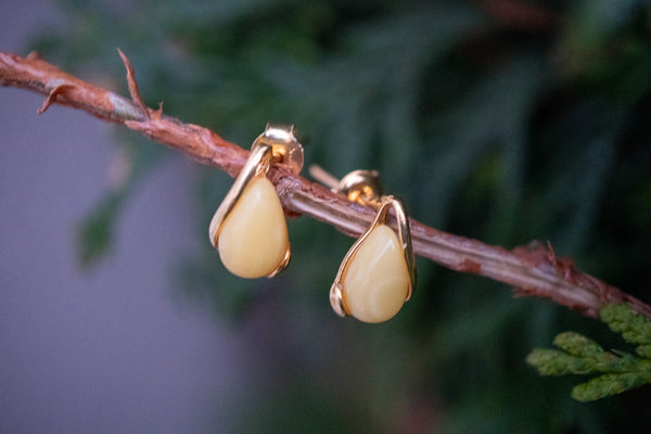 Boucles d'oreilles clous en ambre blanc