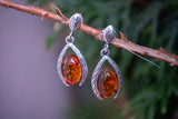 Boucles d'oreilles en forme de feuille avec ambre cognac