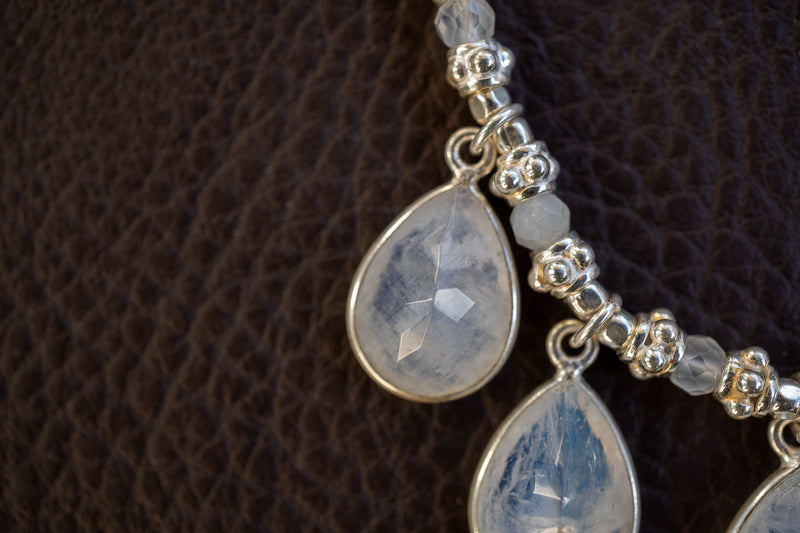 Collier en argent 925 avec labradorites blanches