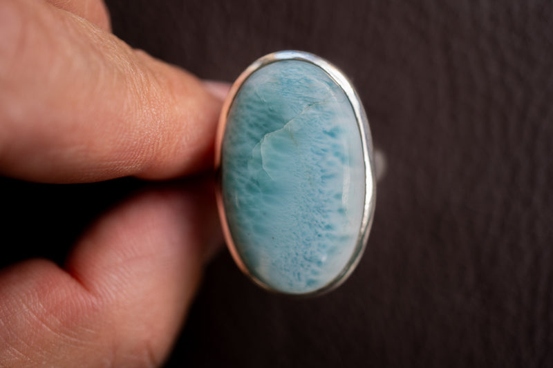 Bague ovale avec larimar