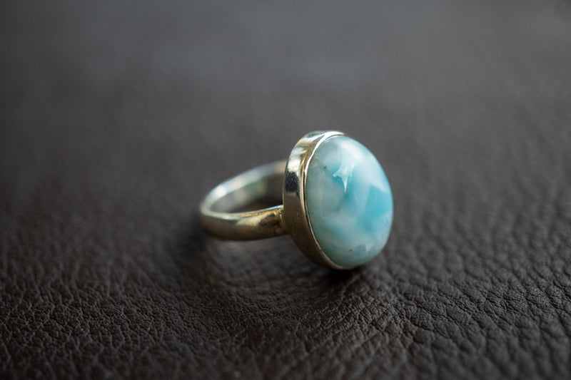 Bague ovale en argent 925 avec larimar naturel