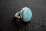 Bague ovale avec larimar rond