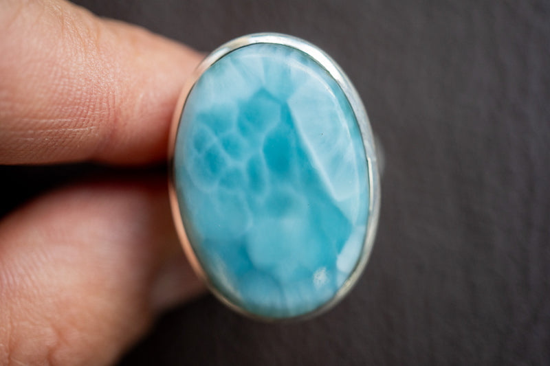 Bague ovale avec larimar