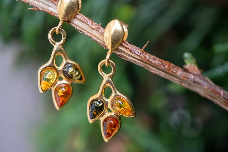 Boucles d'oreilles Ambre Vermeil multicolore