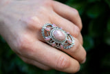 Bague avec opale rose et cubic zirconia