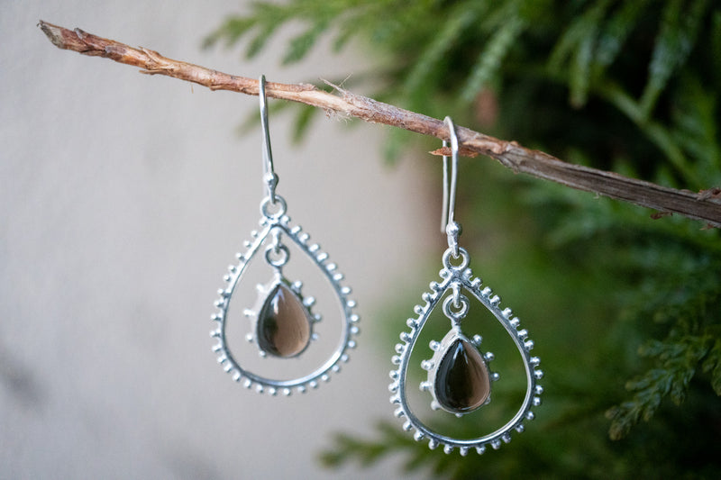 Boucles d'oreilles avec quartz fumé en argent 925