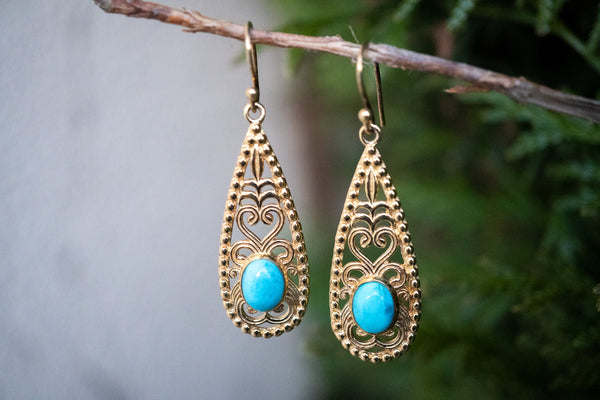 Boucles d'oreilles indiennes en vermeil avec turquoise