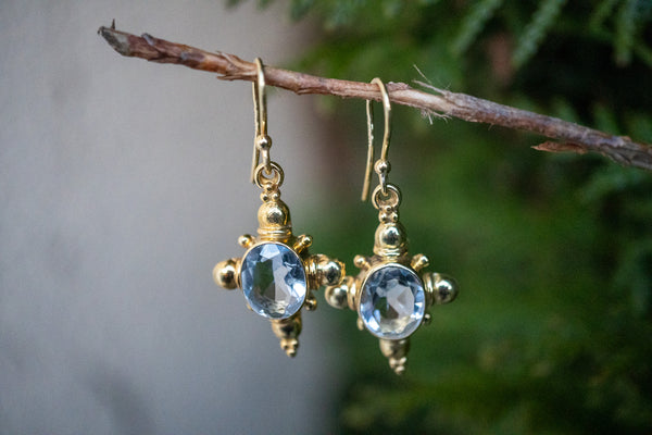 Boucles d'oreilles indiennes en vermeil avec cristal de roche