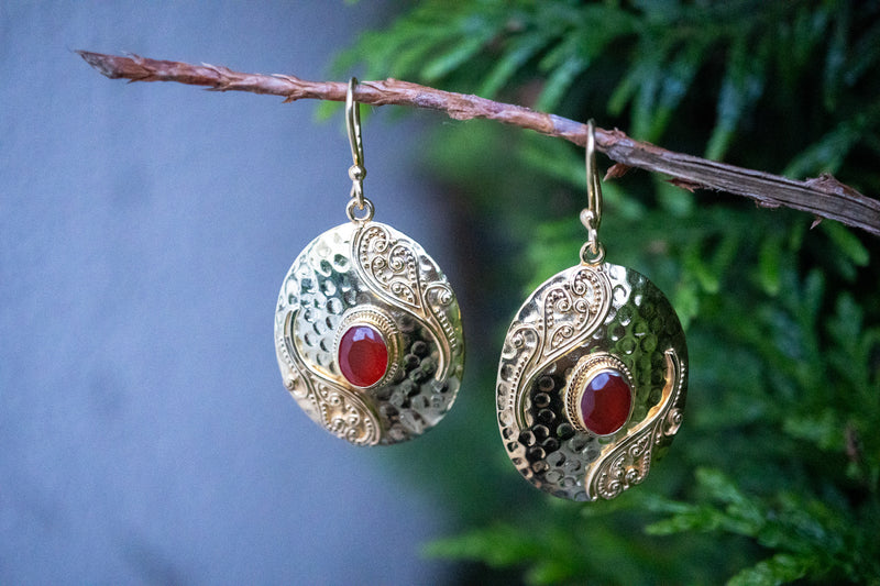 Boucles d'oreilles style indien cornaline