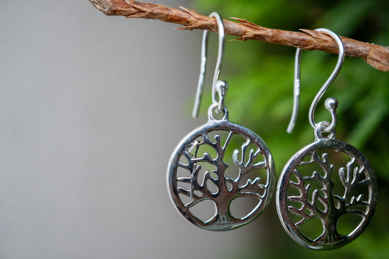 Boucles d'oreilles arbre de vie avec argent 925