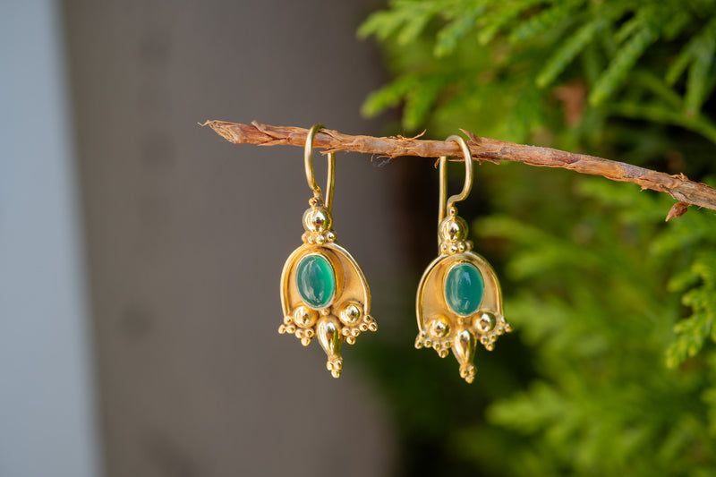 Boucles d'oreilles en onyx vert de style indien