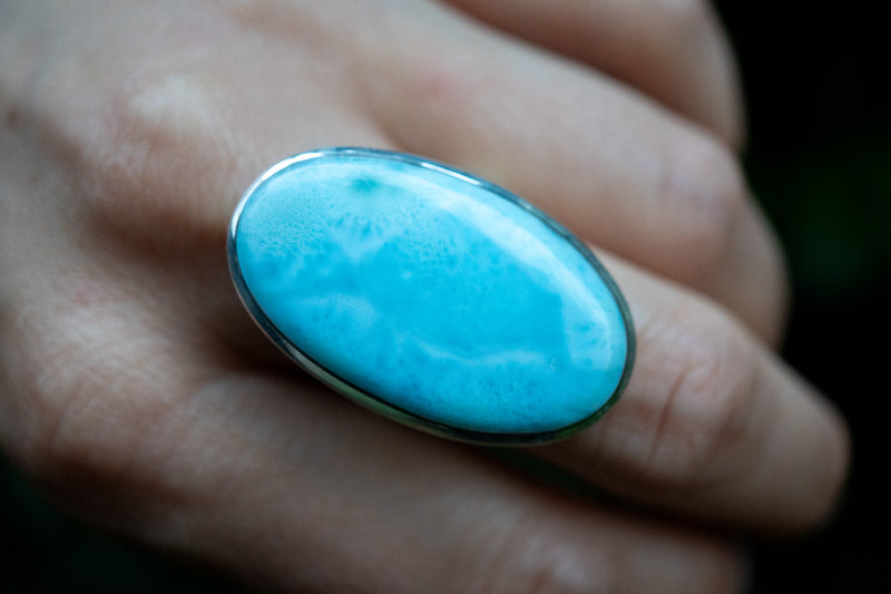 Bague ovale avec larimar