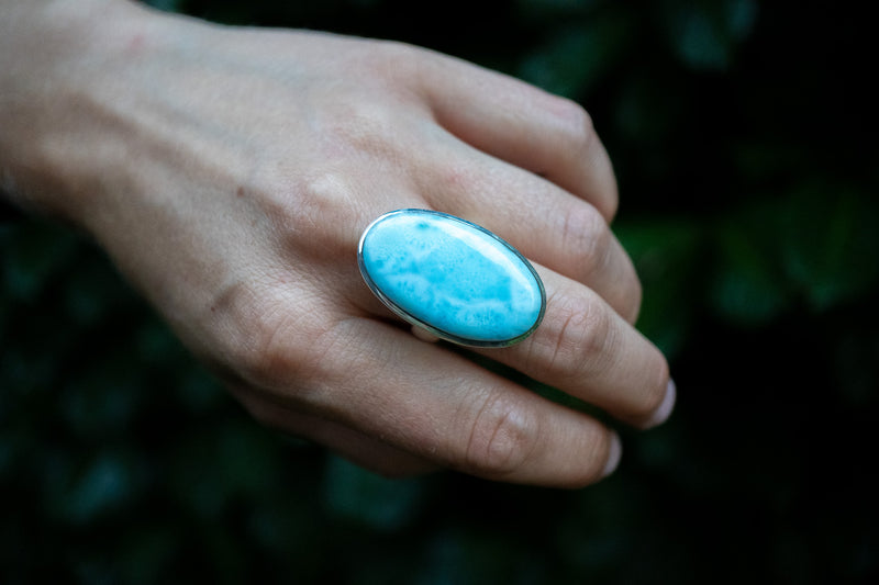 Bague ovale avec larimar