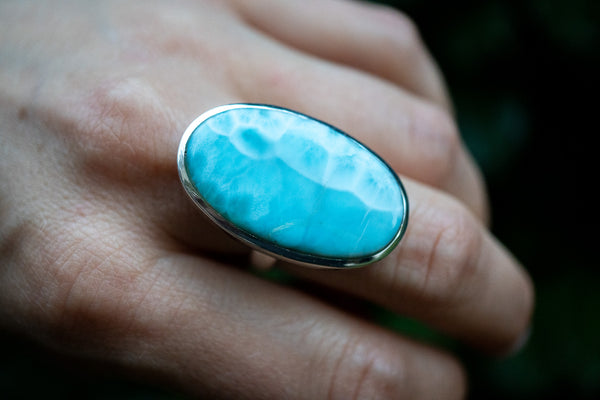 Bague ovale avec larimar