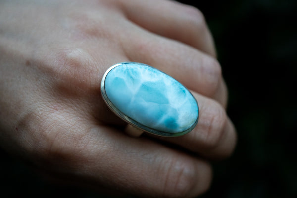 Bague ovale avec larimar