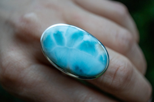 Bague ovale avec larimar