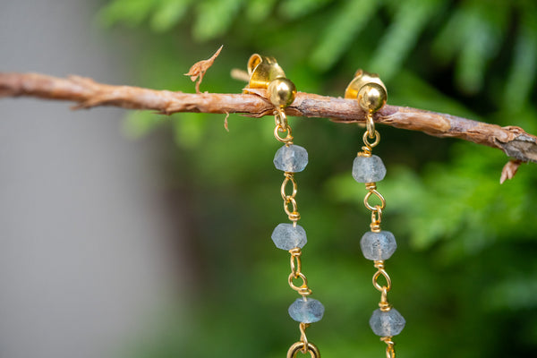 Boucles d'oreilles avec labradorite en forme de feuilles