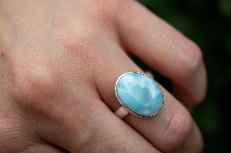 Bague ovale avec larimar