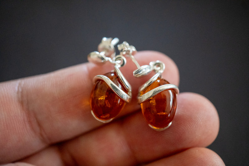 Boucles d'oreilles avec ambres cognac