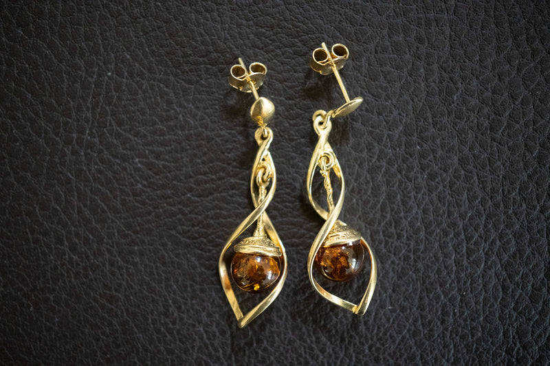 Boucles d'oreilles avec ambres cognac