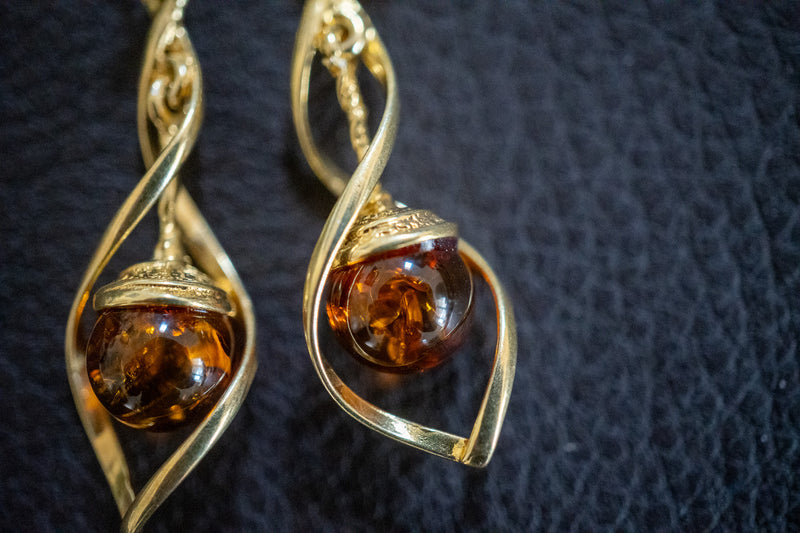 Boucles d'oreilles avec ambres cognac