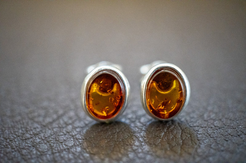 Boucles d'oreilles avec ambres cognac