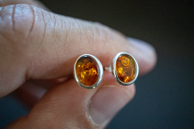 Boucles d'oreilles avec ambres cognac