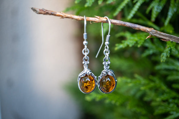 Boucles d'oreilles avec ambres cognacs