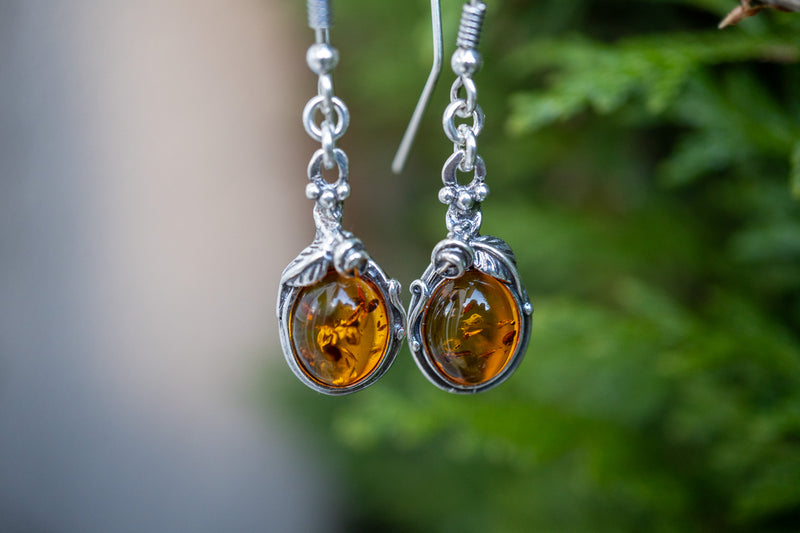 Boucles d'oreilles avec ambres cognacs