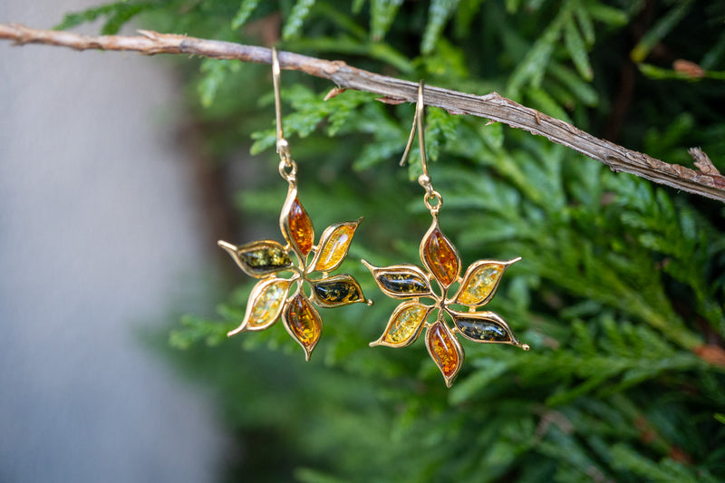 Boucles d'oreilles avec ambres multicouleurs