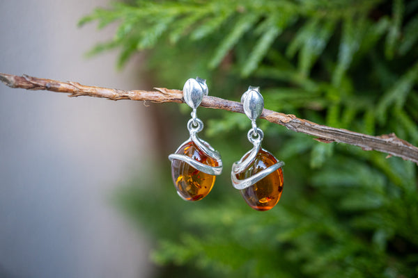 Boucles d'oreilles avec ambres cognac