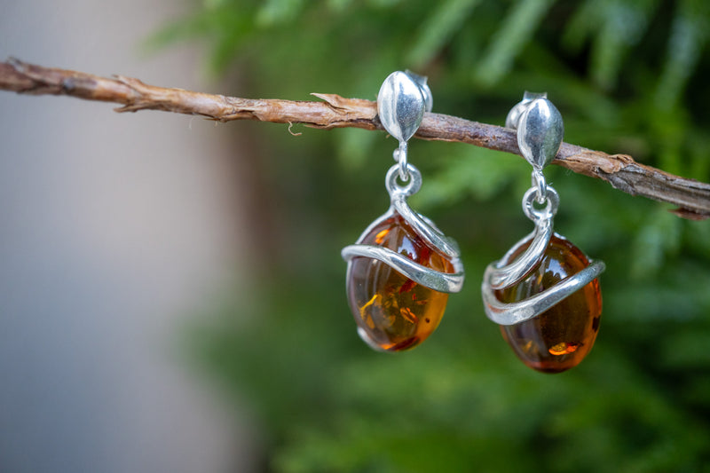 Boucles d'oreilles avec ambres cognac