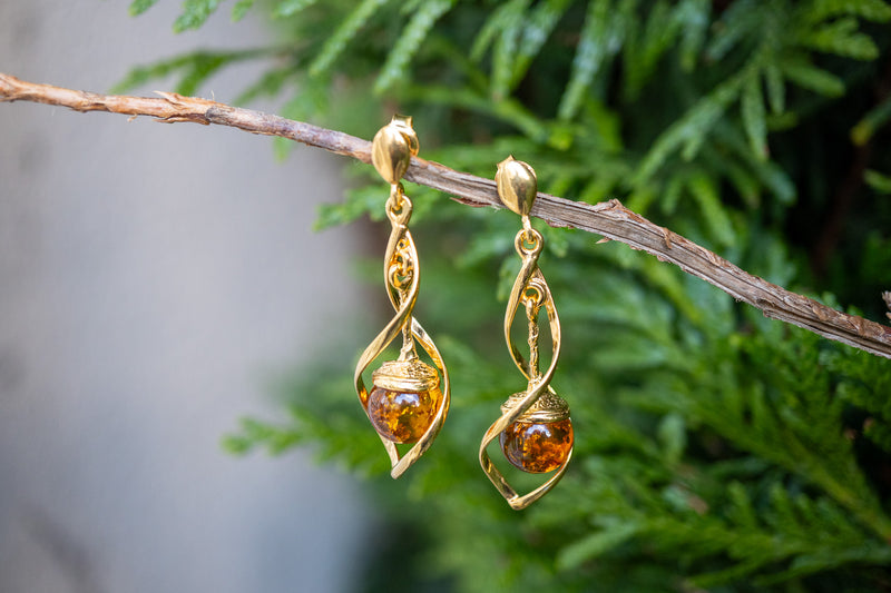 Boucles d'oreilles avec ambres cognac