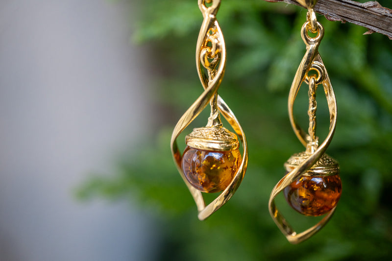 Boucles d'oreilles avec ambres cognac