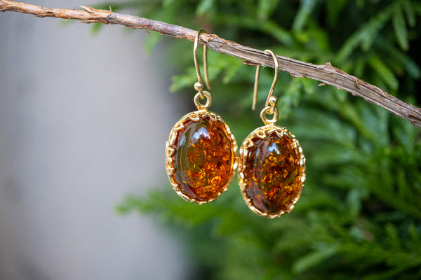 Boucles d'oreilles avec ambres cognac