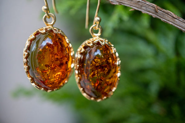 Boucles d'oreilles avec ambres cognac