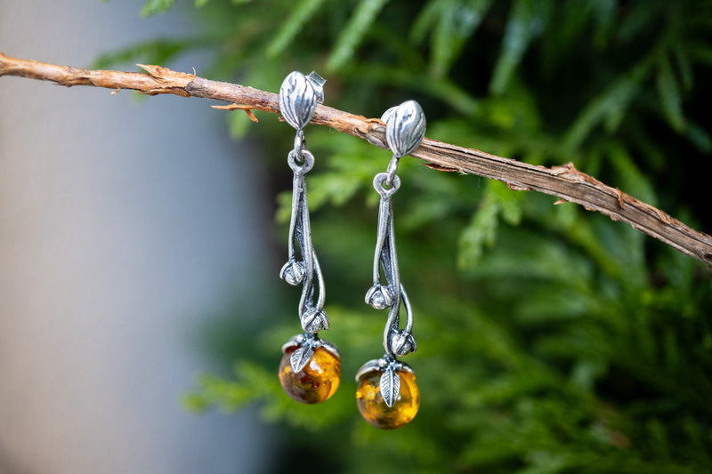 Boucles d'oreilles avec ambres cognacs