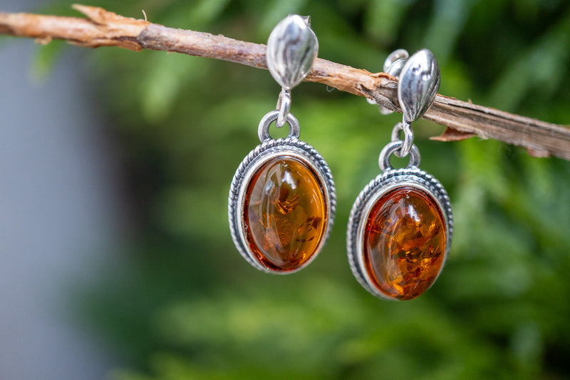 Boucles d'oreilles avec ambres cognac