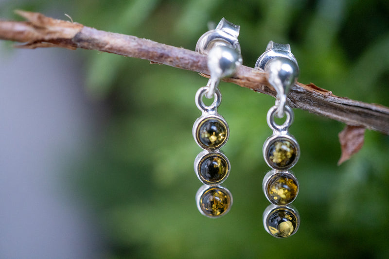 Boucles d'oreilles avec ambres verts