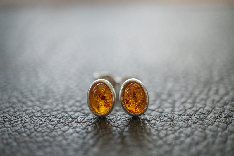 Boucles d'oreilles avec ambres cognac