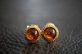 Boucles d'oreilles argent vermeil tige avec ambres cognac