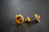 Boucles d'oreilles argent vermeil tige avec ambres cognac