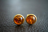 Boucles d'oreilles tige avec ambre cognac (vermeil)