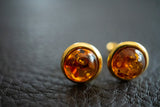 Boucles d'oreilles tige avec ambre cognac (vermeil)