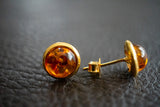 Boucles d'oreilles tige avec ambre cognac (vermeil)