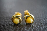 Boucles d'oreilles argent vermeil tige avec ambres blanc