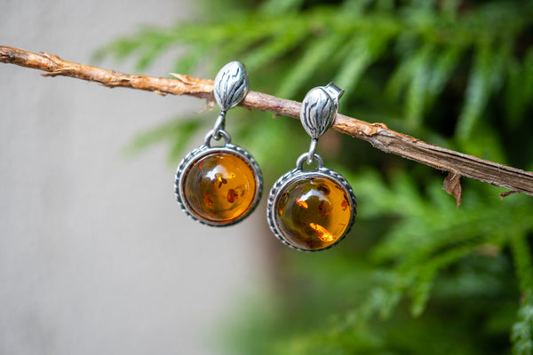 Boucles d'oreilles avec ambres cognac