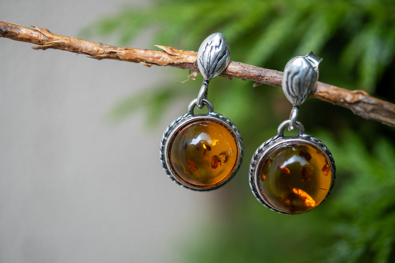 Boucles d'oreilles avec ambres cognac