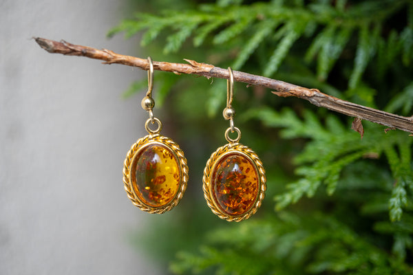 Boucles d'oreilles avec ambres cognac