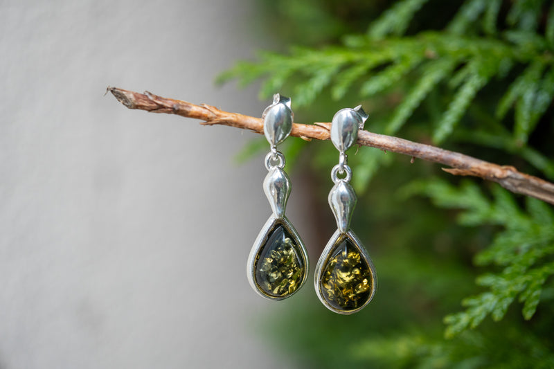 Boucles d'oreilles avec ambres vert